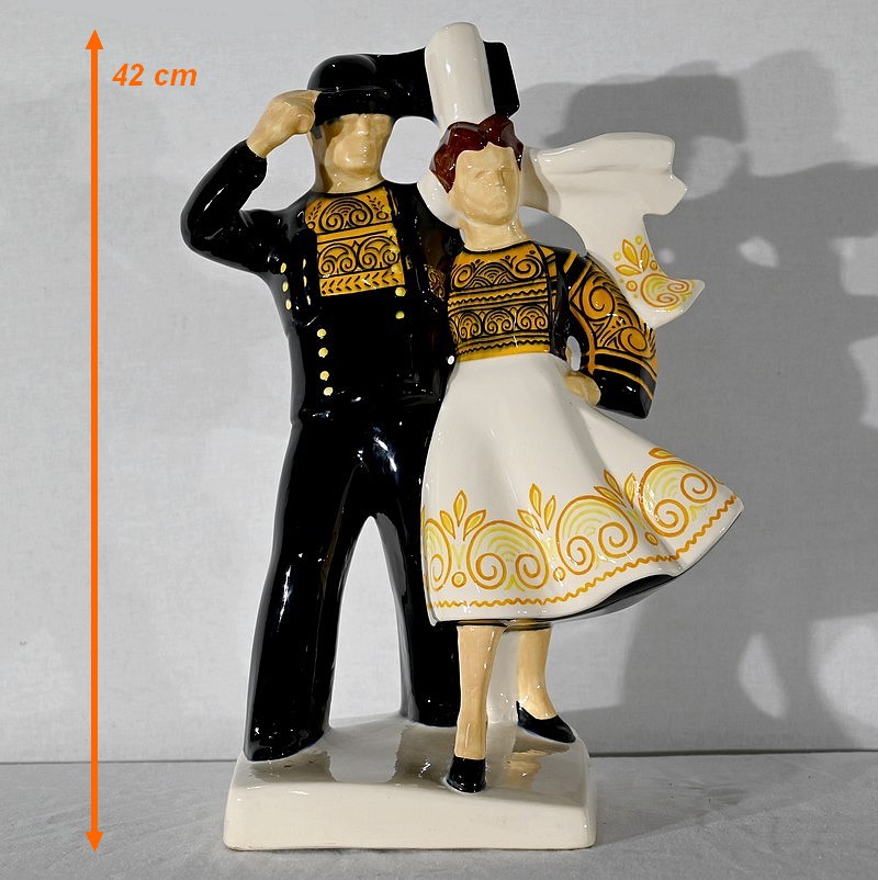 Figurine Couple Bigoudène Breton Solaire Flip Flap - Décoration Vintage, Neuve
