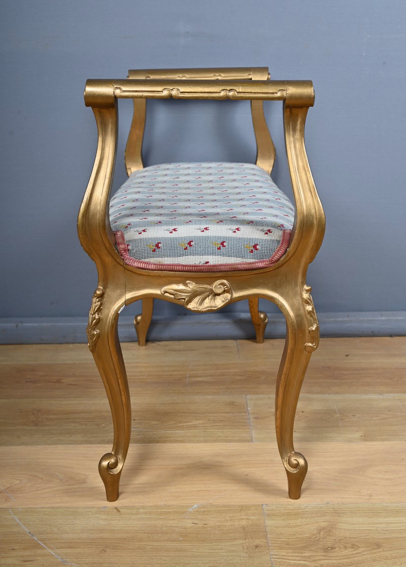 Banquette Banc Style Louis XV - Bois Feuille Or Et Cuir Synthétique Blanc - Neuve
